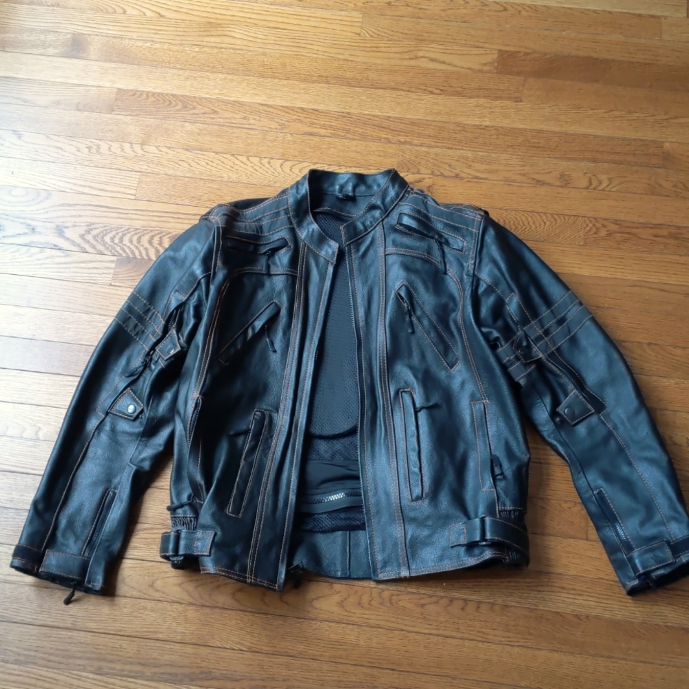 Black Leather Motorcycle Jacket with armor